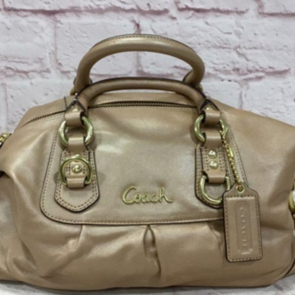 Coach Ashley Women's Bronze Leather Double Handle Strap Shoulder Handbag Purse - Picture 1 of 7